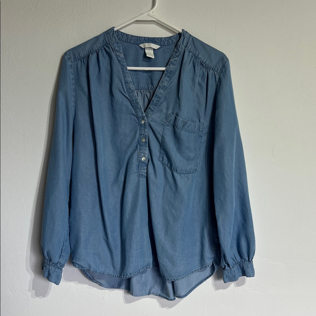 H&M Denim Blue Blouse With Button Detail